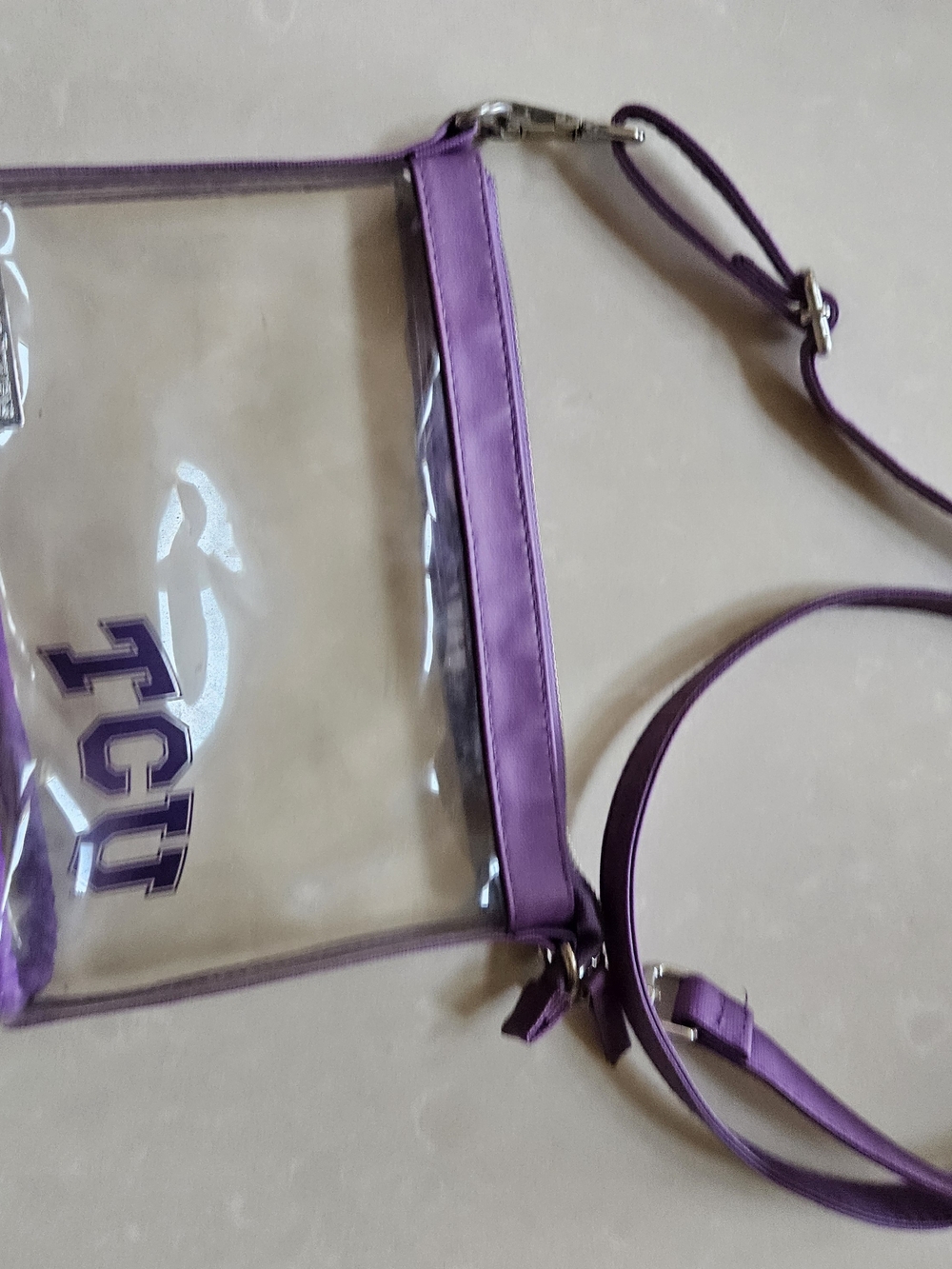 TCU Clear Crossbody Bag with Purple Trim